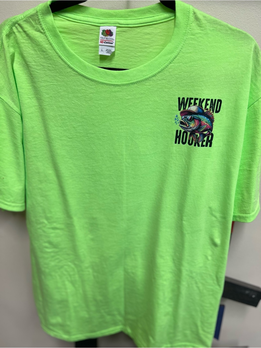 Fruit of the Loom Neon Green Weekend Hooker Fishing Graphic Tee
